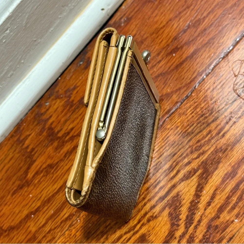 Celine Tan and Brown Logo Kiss Lock Wallet - Picture 3 of 12